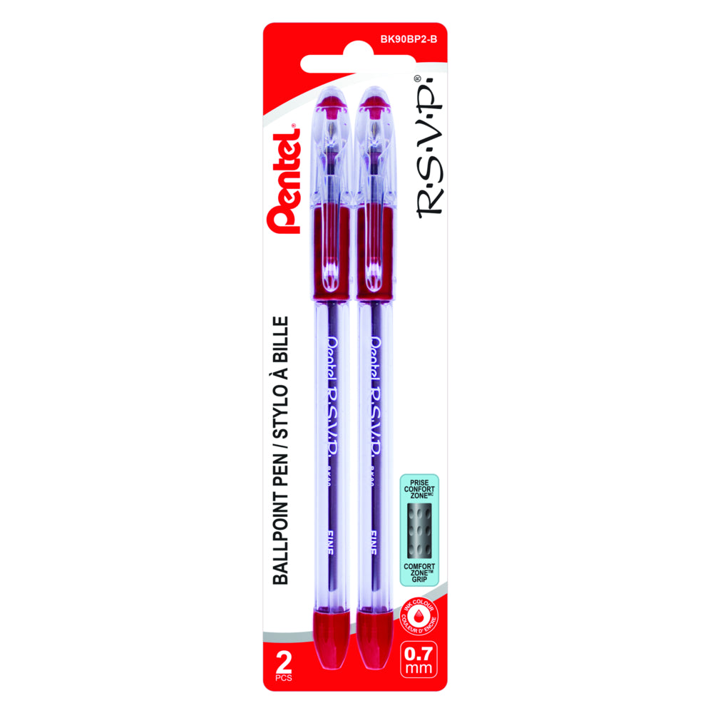 Pentel R.S.V.P. Ballpoint Stick Pens, 0.7mm, Red