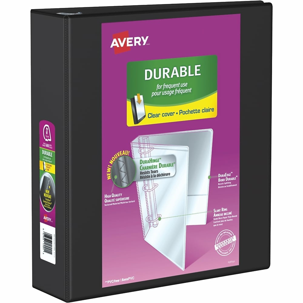 Avery Durable View Binder, 3" Sized Slant D Rings, Black, (17041)