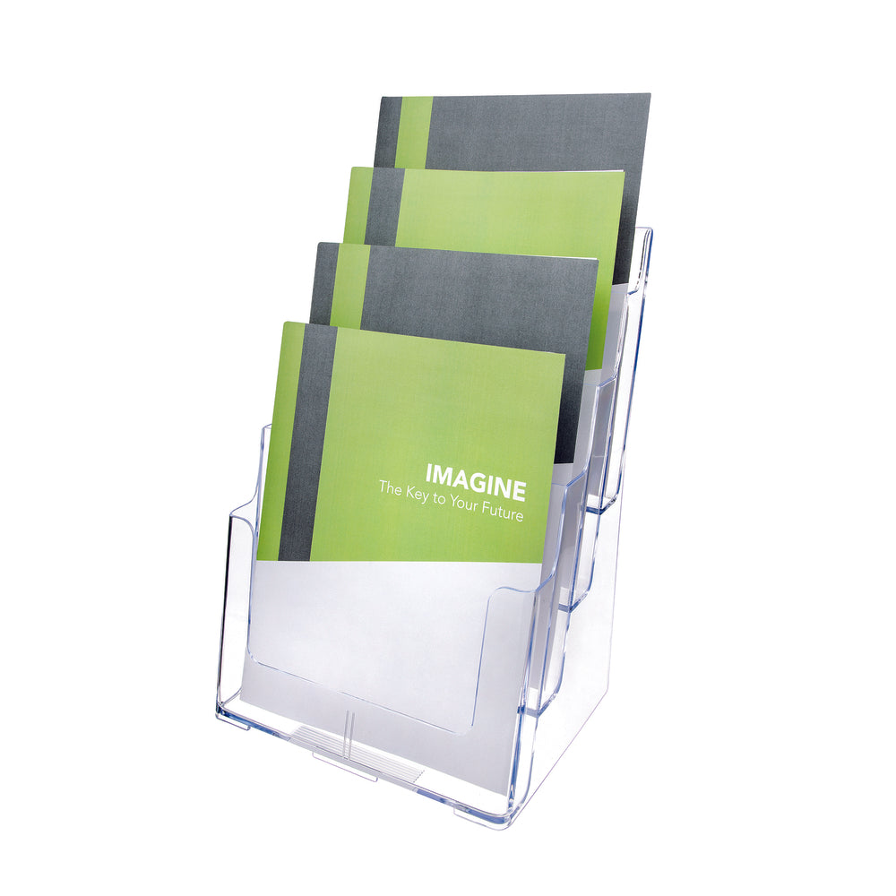 Deflecto DocuHolder Literature Holder - 4 Compartments - Magazine Size - Clear (77441)