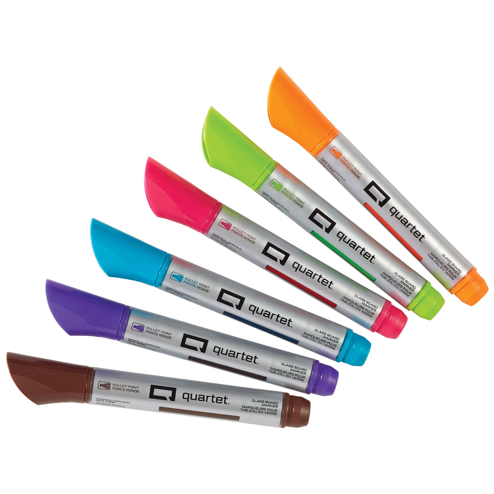 Quartet Premium Glass Board Markers - Bullet Tip - Assorted Colours - 6 Pack