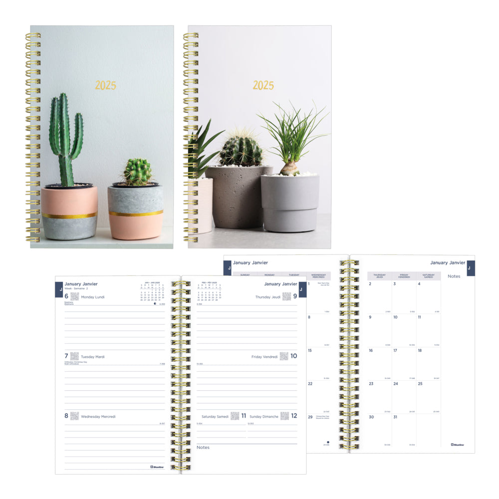 Blueline 2025 Succulent Weekly Planner Poly Cover - 8" x 5" - Bilingual