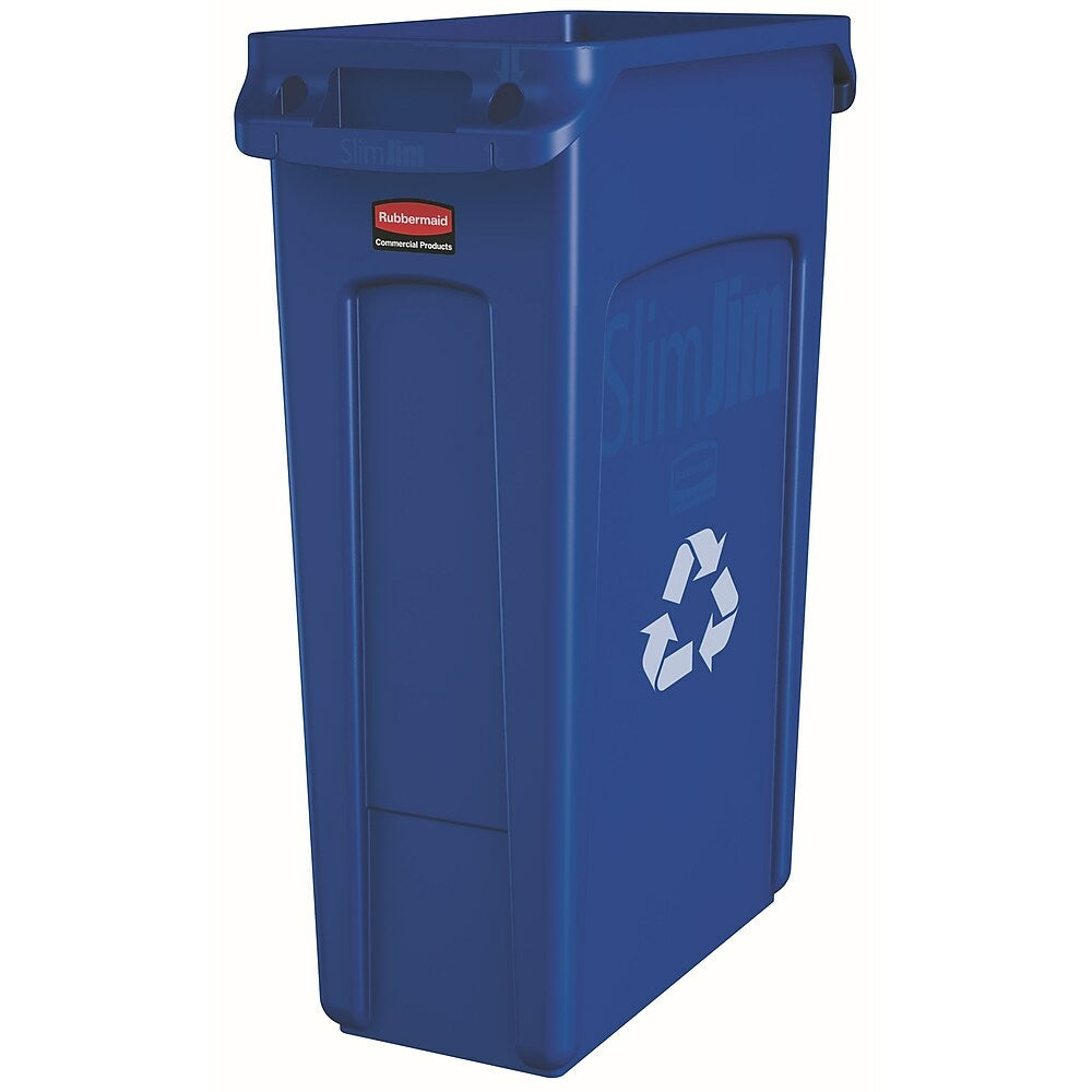 Rubbermaid Commercial Slim Jim Garbage Cans with Venting Channels and Recycle Symbol, 23-Gallon, Blue (FG354007BLUE)