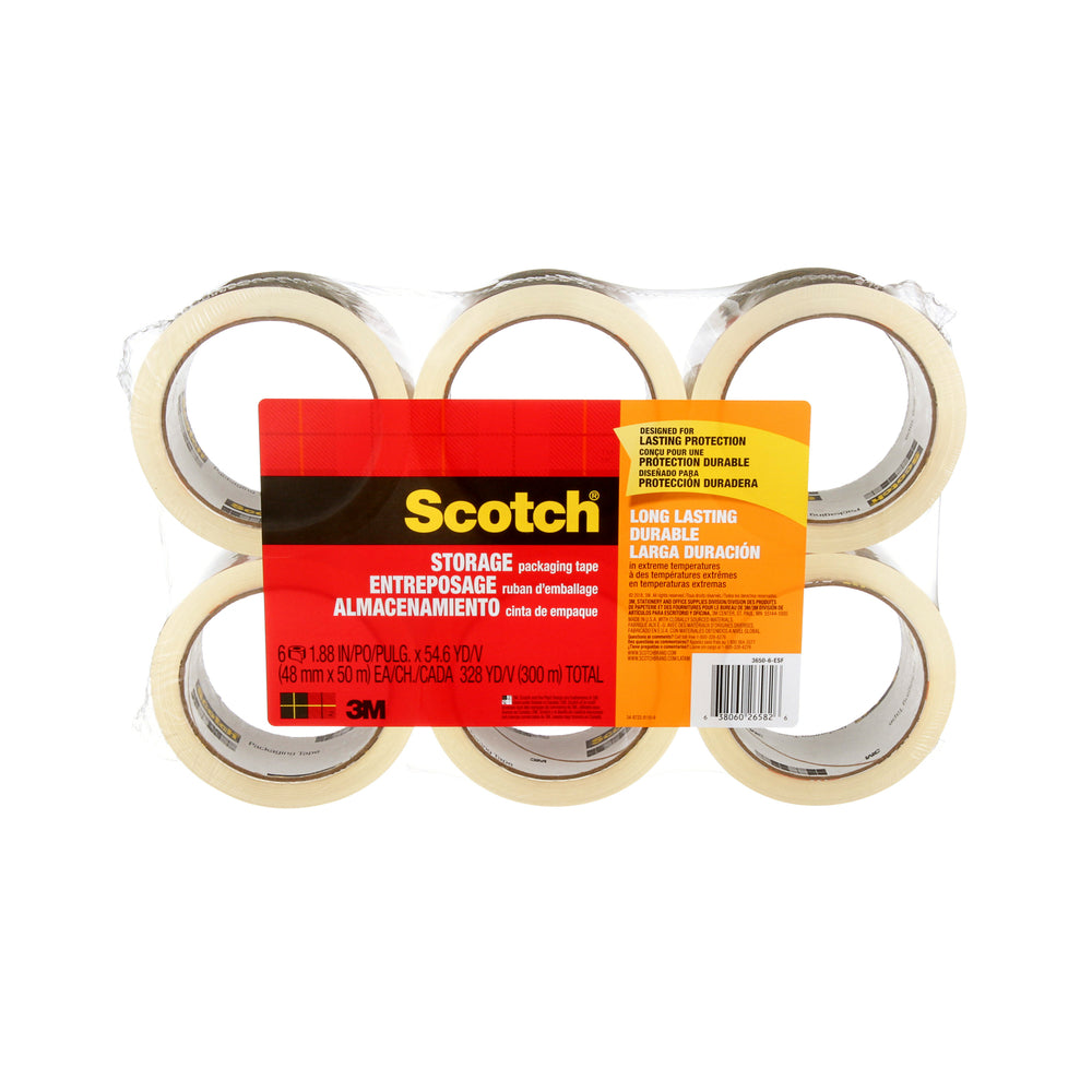 Scotch Long Lasting Storage Tape - 1.88 in W x 54.6 yd L (48mm W x 50 m L) - 6 Pack
