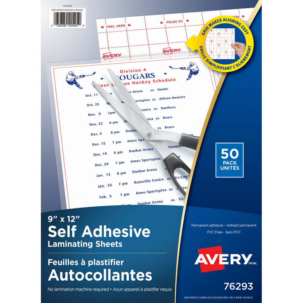 Avery Self Adhesive Laminating Sheets - 9" x 12" - 50 Pack