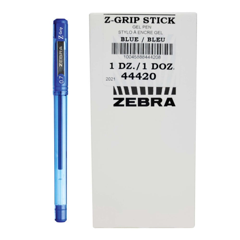Stylo gel Zebra Z-Grip - 0,7 mm - Encre bleue - Lot de 12