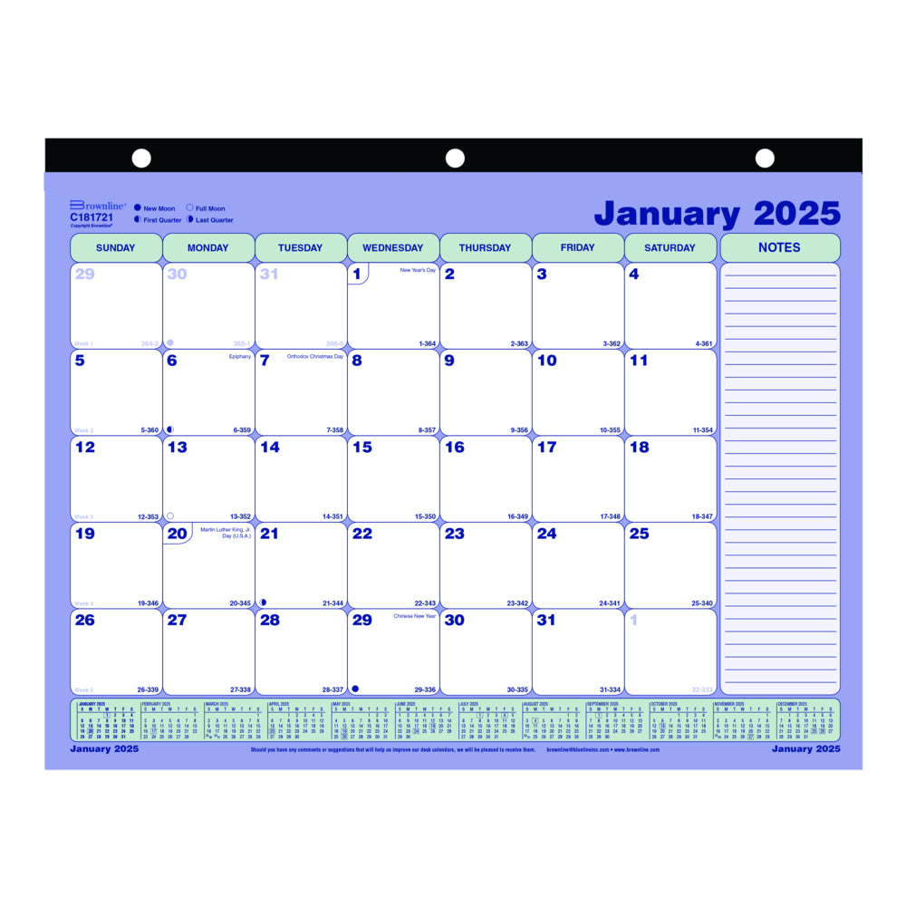 Blueline 2025 Monthly Desk Pad Calendar - 11" x 8-1/2" - English