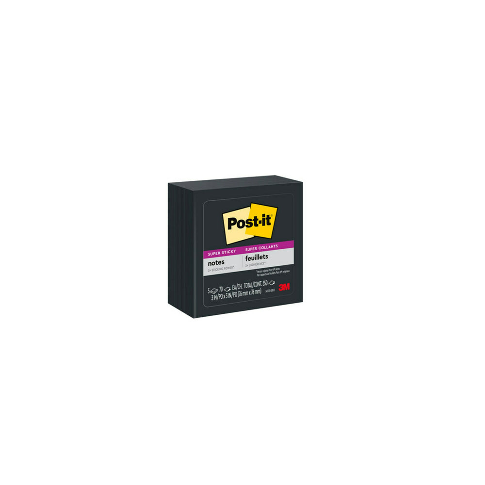 Notes super adhésives Post-it - 3" x 3" - Noir - 350 feuilles - Paquet de 5