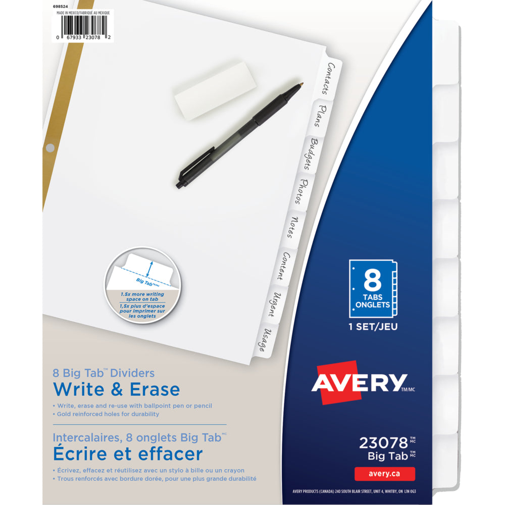 Avery 8 Big Tab Write & Erase Dividers