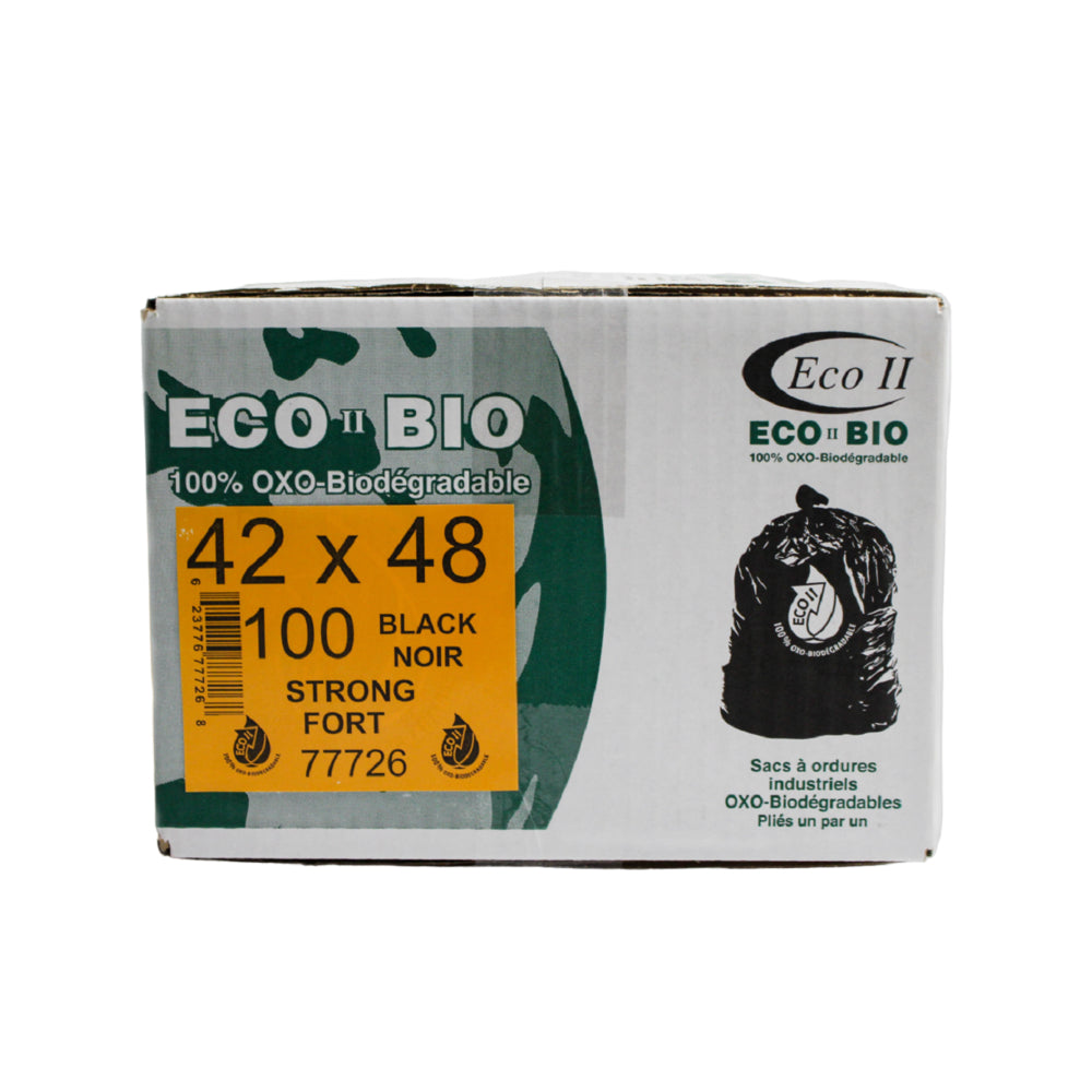 Sacs poubelles oxo-biodégradables Eco II - 42" x 48" - Résistants - Noirs - Paquet de 100