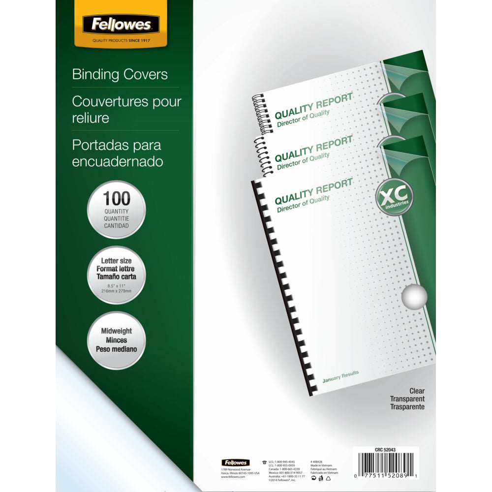Fellowes Crystals Clear PVC Covers - Letter - 100 pack
