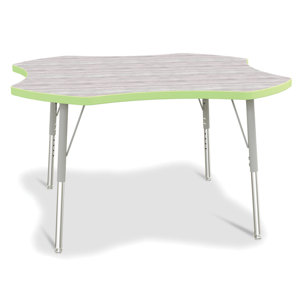 Jonti-Craft Berries Four Leaf Activity Table - 15-24"H - Driftwood Grey/Key Lime