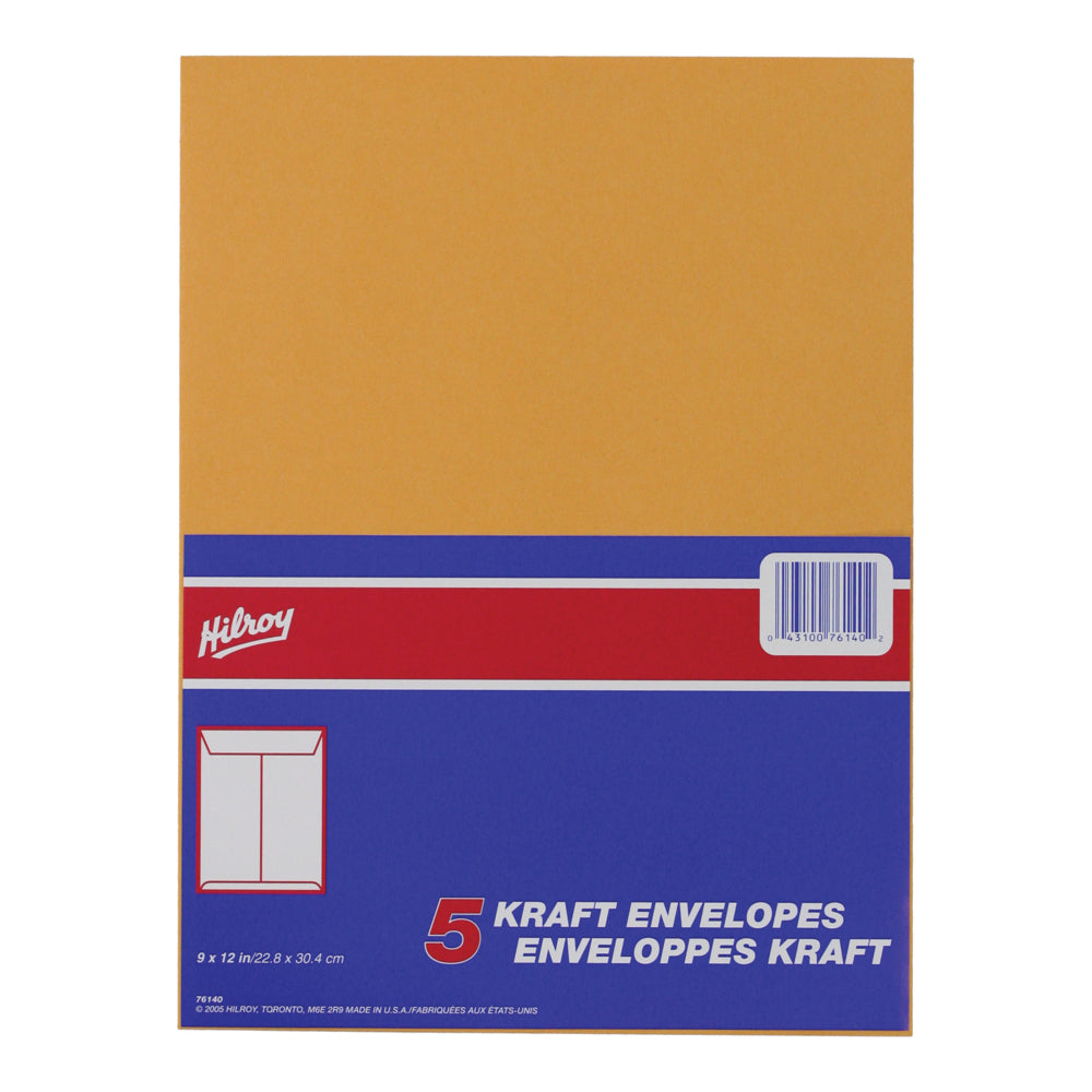 Hilroy Kraft Envelopes - 9" x 12" - 5 Pack