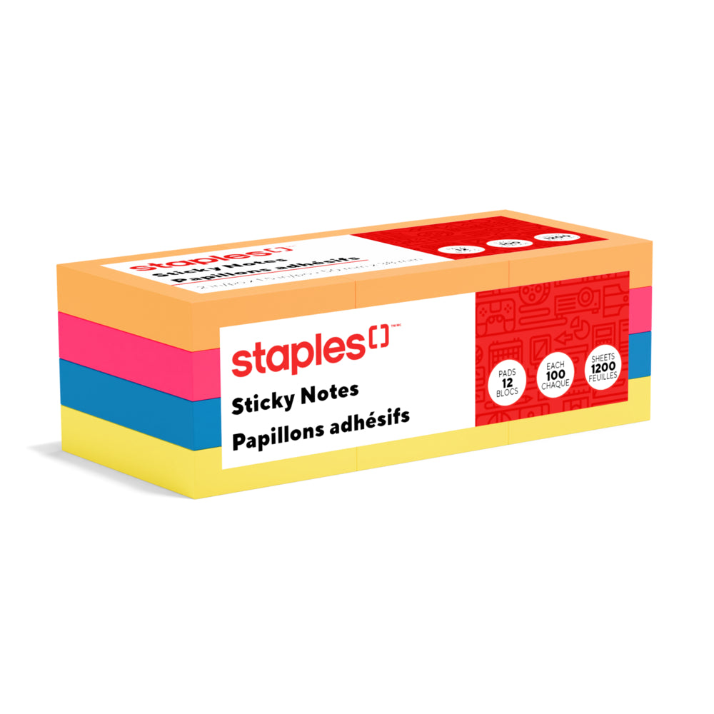 Staples Stickies Brights Notes - 1-3/8" x 1-7/8"