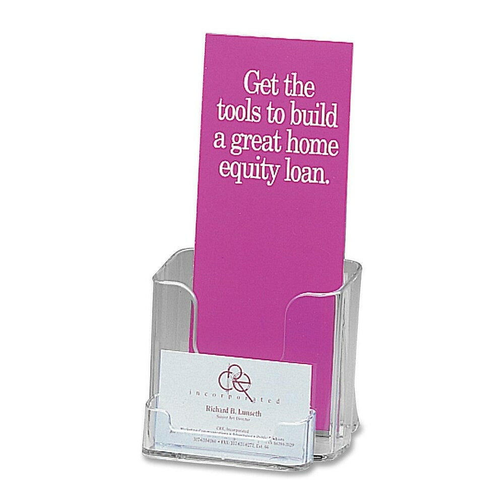 Deflect-o Single Pocket Literature Holder With Business Card Holder, 7-4/5" x 4-2/5" x 4-1/10", Clear
