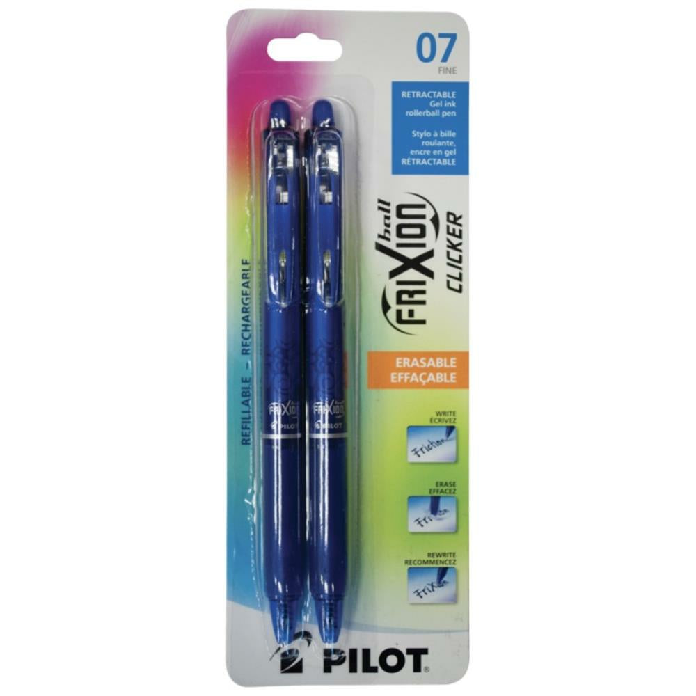 Pilot Frixion Ball Clicker Erasable Gel Pens 0.7 mm Blue, 2 per package