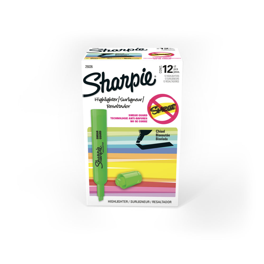 Surligneurs Sharpie à pointe biseautée style réservoir – Vert – Lot de 12