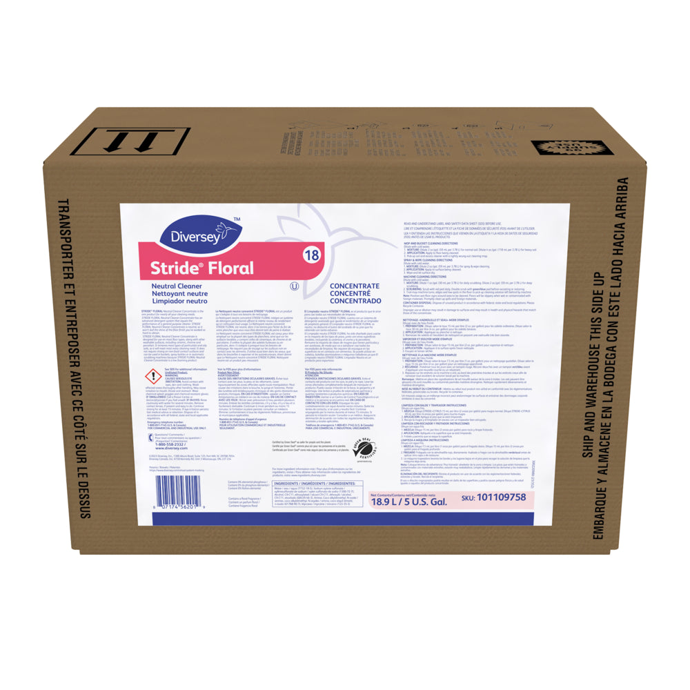 Nettoyant neutre pour fleurs Diversey Stride - 5 gallons