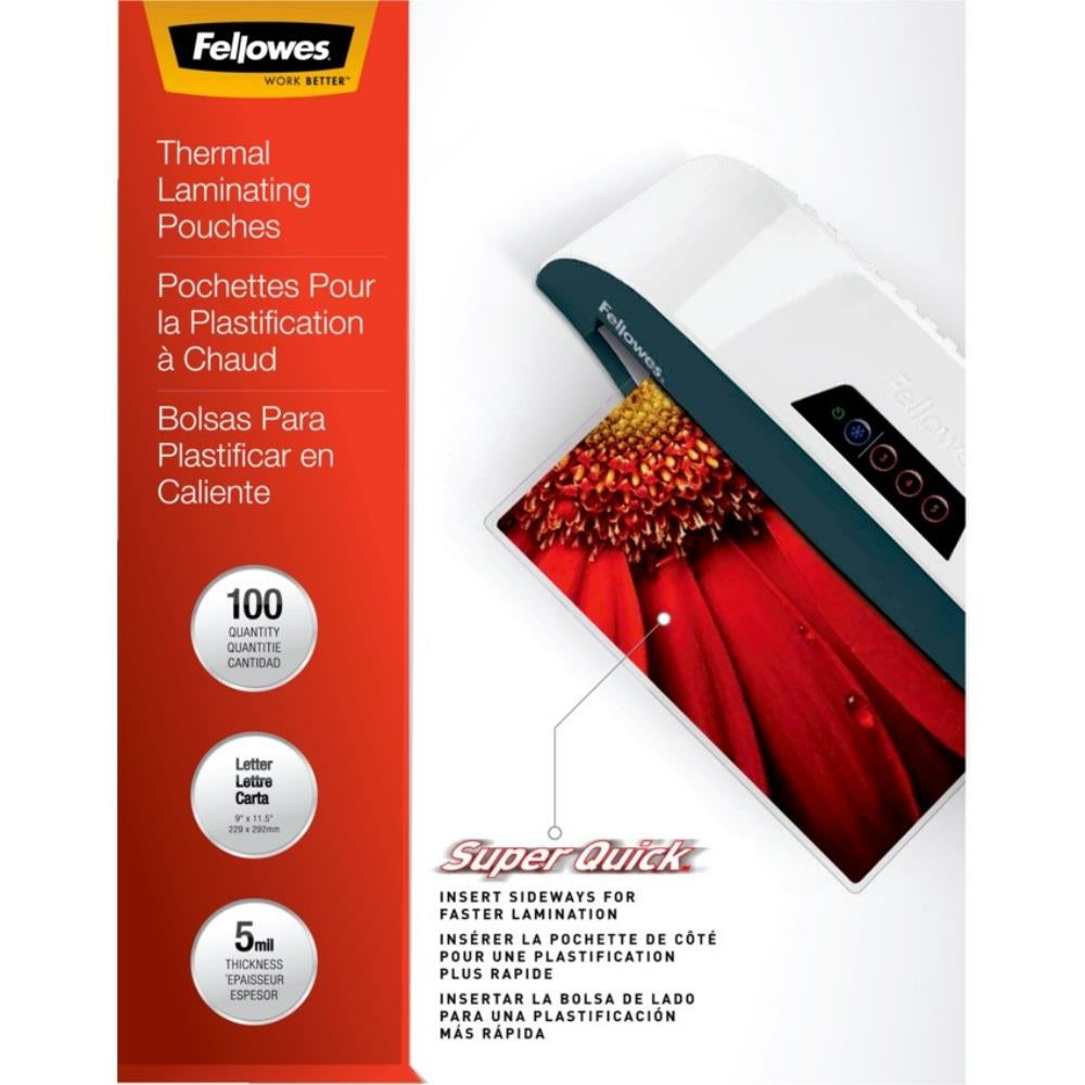 Fellowes SuperQuick Laminating Pouches - Letter Size - 5 mil - 100 Pack