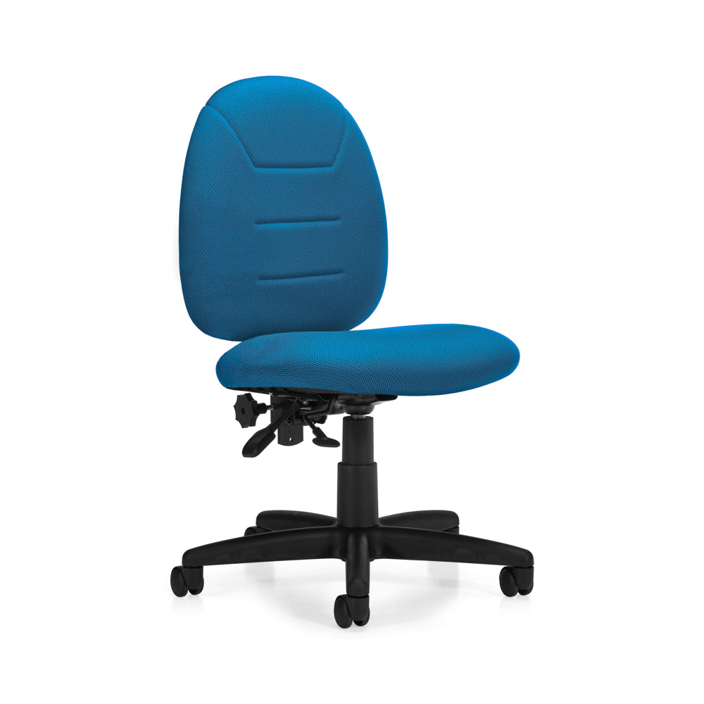 Chaise de travail ergonomique sans accoudoirs Global ErgoComfort à dossier bas - Bleu