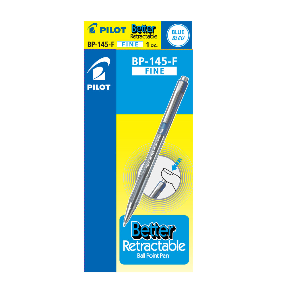 Stylos à bille rétractables Pilot Better, rechargeables, 0,7 mm, bleus, lot de 12 (BP145-F-BE)