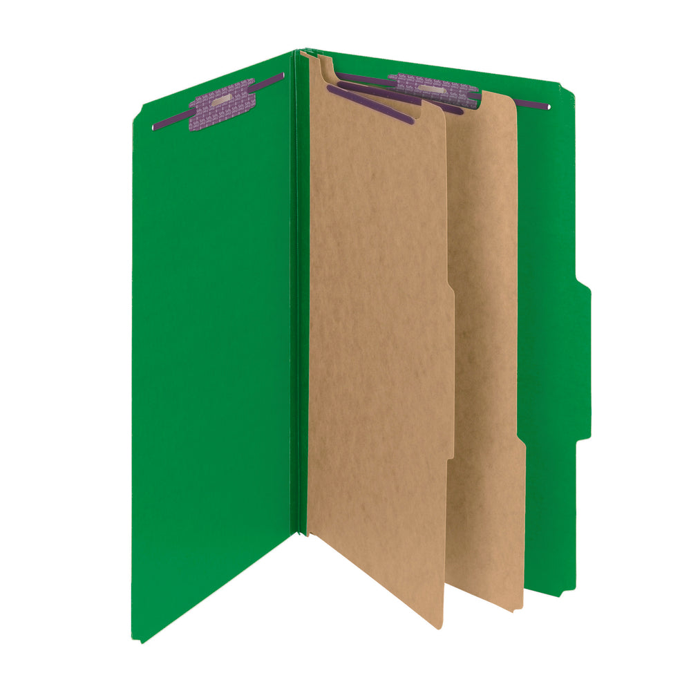 Chemises de classement colorées Smead - 25 pts - 2 intercalaires - Extension 2" - Format légal - Vert