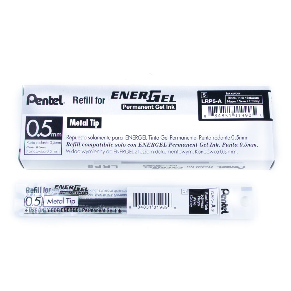 Recharges permanentes Pentel EnerGel - 0,5 mm - Noir - Lot de 12