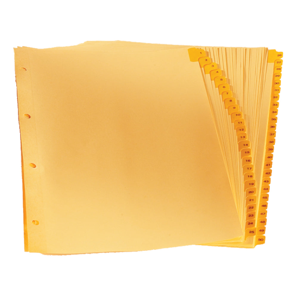 Index de reliure numérotés (1 à 50) pré-imprimés et indéchirables Pendaflex Premium, chamois, format légal, 8 1/2" x 14", coupe 1/25