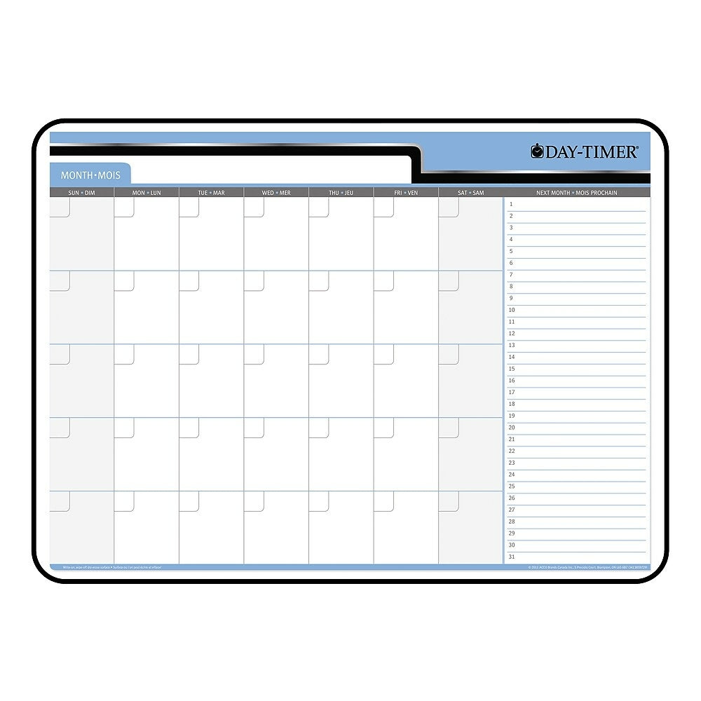 Day-Timer Undated Hardboard Erasable 30-Day Wall Planner - 18" x 24" - Bilingual