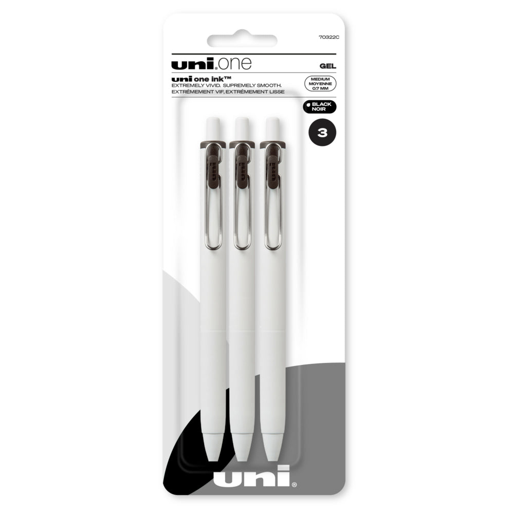 uni-ball one Retractable Gel Pens - Medium Point (0.7mm) - Black Ink - 3 Pack