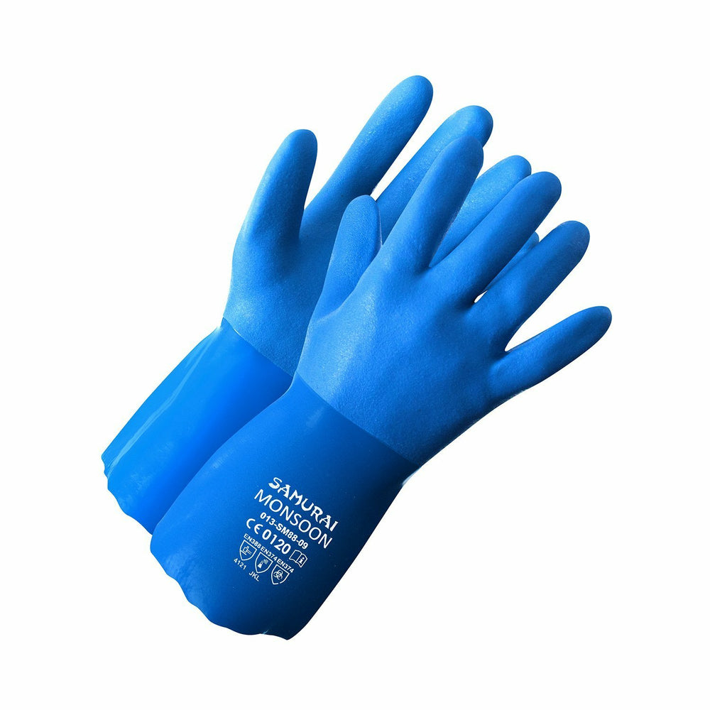 Forcefield "Samurai Monsoon" Triple-Dipped PVC Chemical Resistant Gloves - Size 9 - Blue