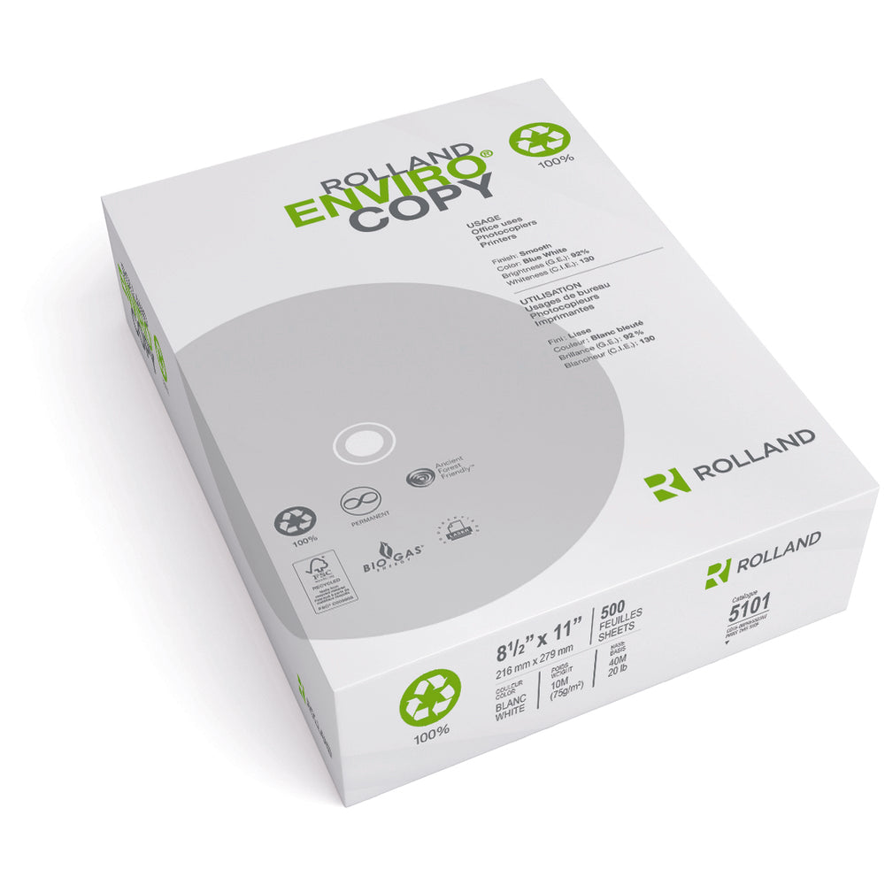 Rolland Enviro Recycled Copy Paper - 8.5" x 11" - 92 Bright - 20 lbs - 500 Sheets