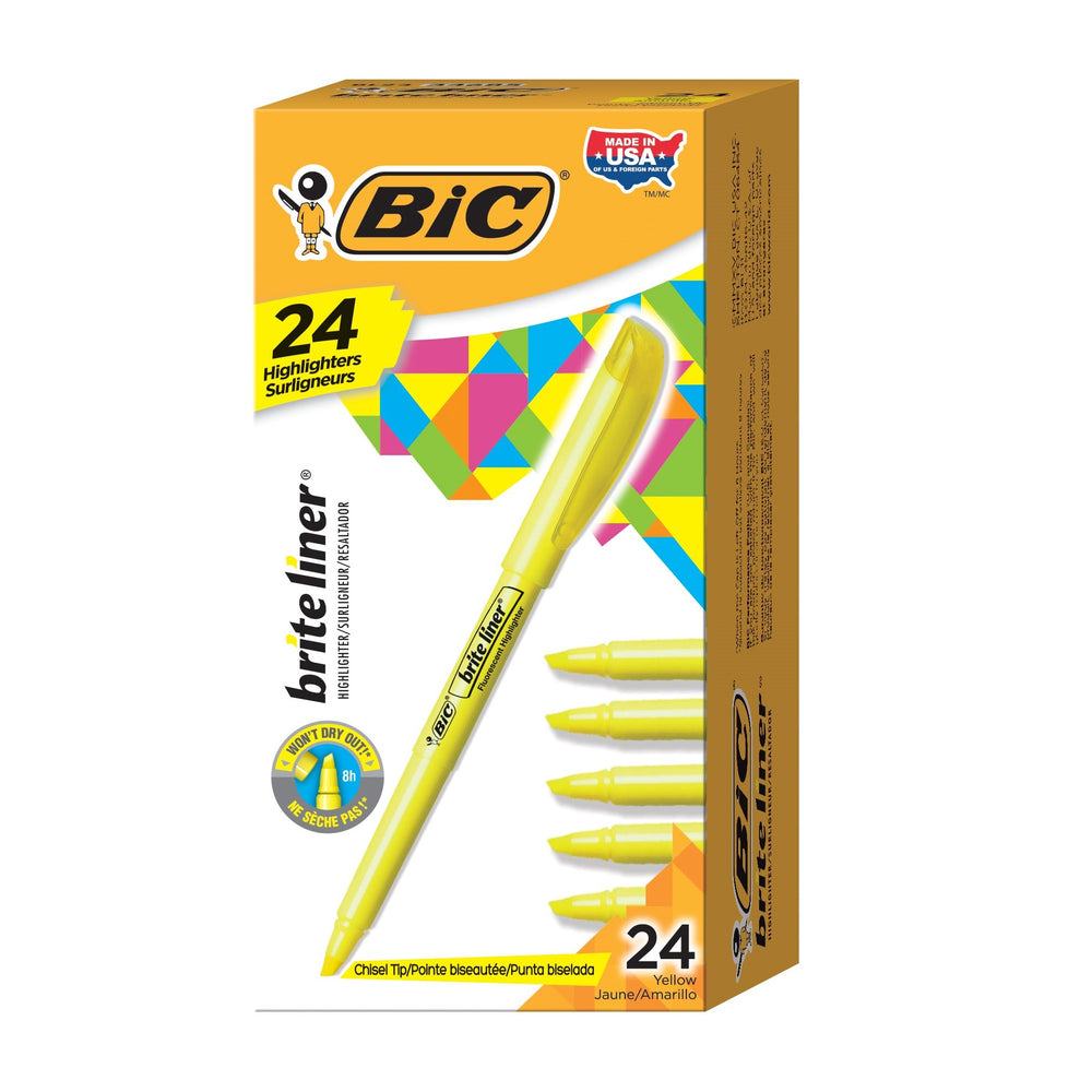 BIC Brite Liner Highlighter - Chisel Tip (1.6mm) - Fluorescent Yellow - 24 Pack