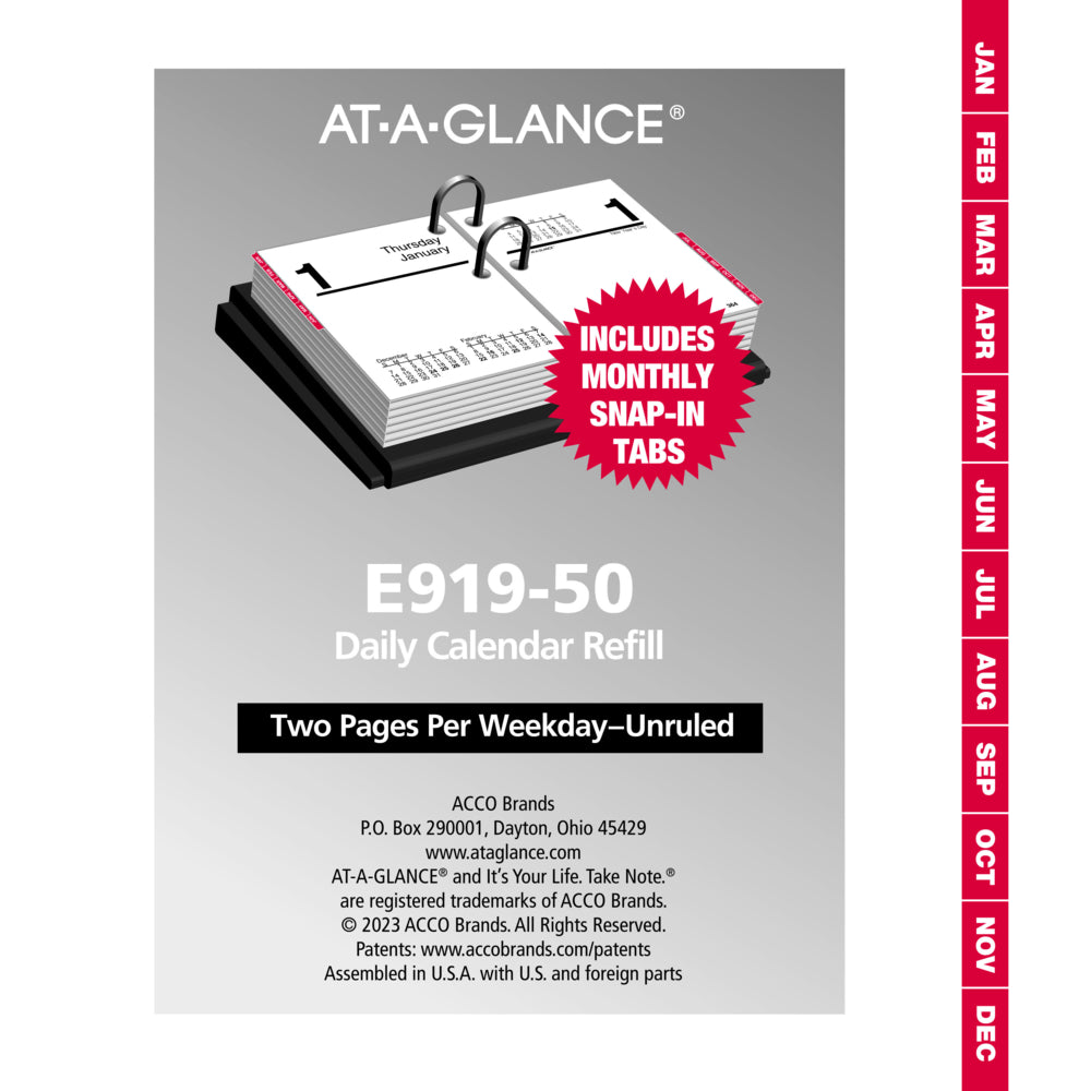AT-A-GLANCE 2025 Daily Desk Calendar Refill 2-Pages/Day - 3-3/4" H x 3" W - English