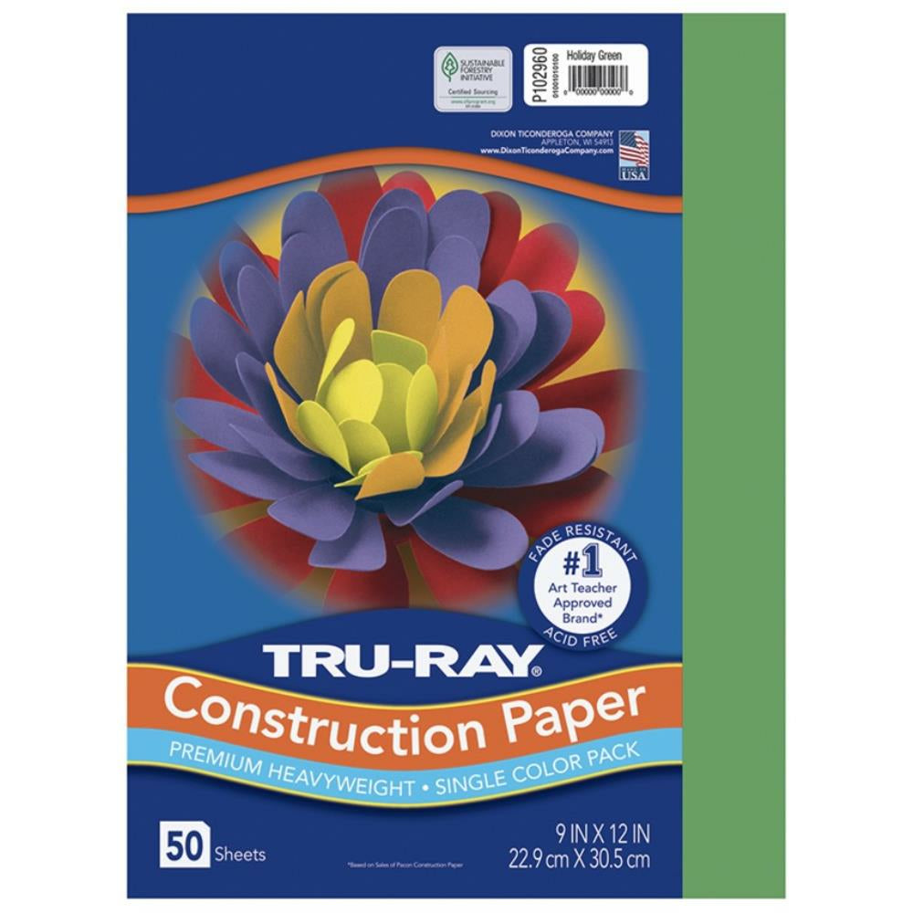 Papier de construction Tru-Ray, vert vacances, 22,9 cm x 30,5 cm, 50 feuilles/paquet