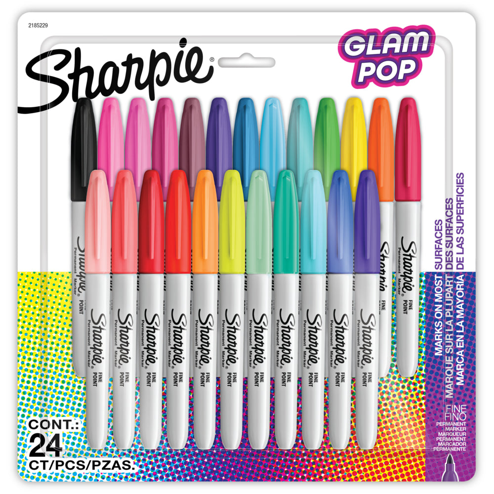 Marqueurs permanents Sharpie – Pointe fine – Couleurs assorties – Paquet de 24