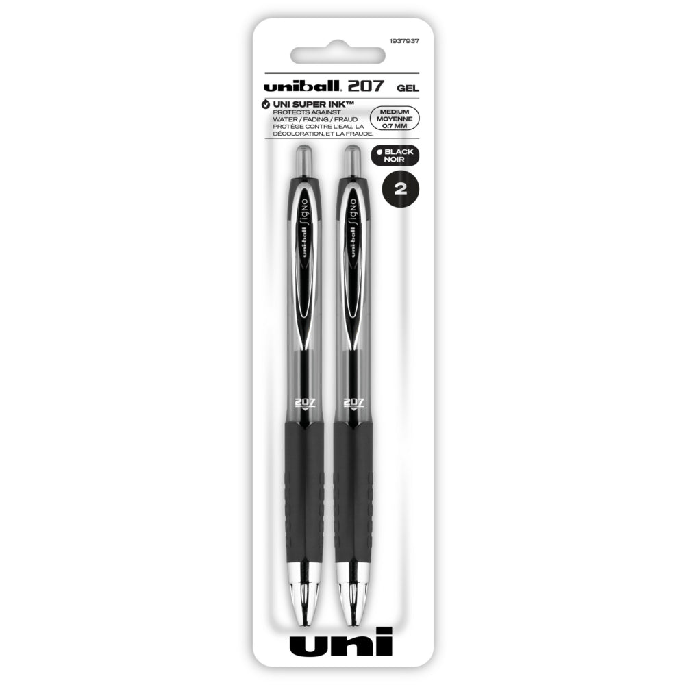 uni-ball 207 Retractable Gel Pens - Medium Point (0.7mm) - Black - 2 Pack