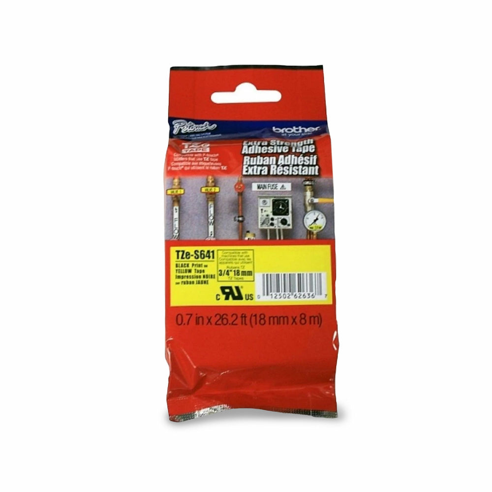 Brother P-Touch Extra Strength Adhesive Tape - 18mm - Black on Yellow