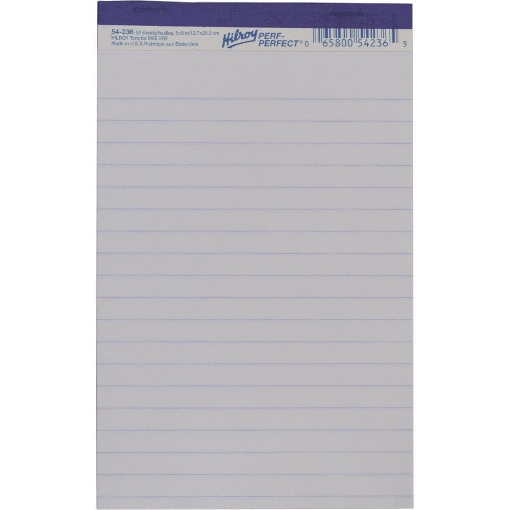 Hilroy Perf-Perfect Pad - 5" x 8" - Wide-Ruled - White - 50 Sheets