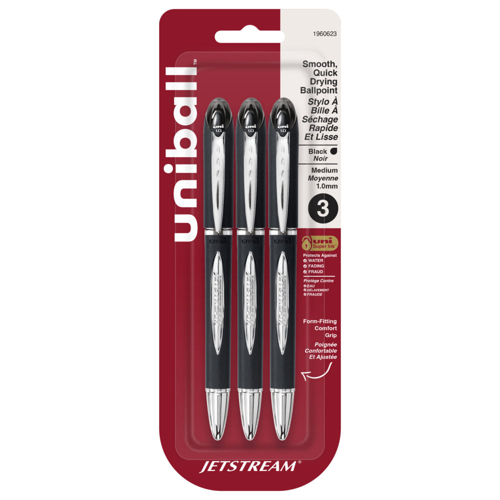Stylos à bille Uni-Ball Jetstream - Pointe moyenne (1,0 mm) - Noir - Lot de 3