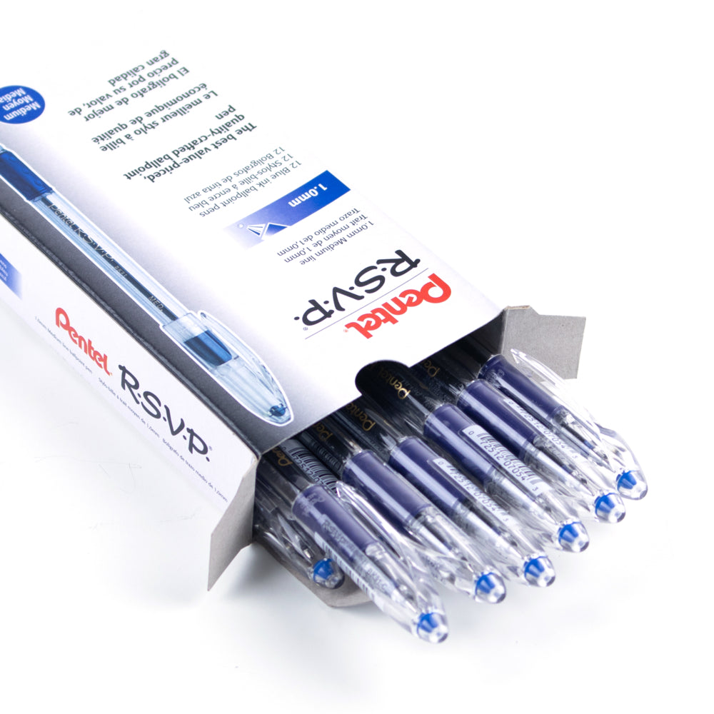 Pentel R.S.V.P. Ballpoint Pens, 1.0mm, Blue, 12 Pack