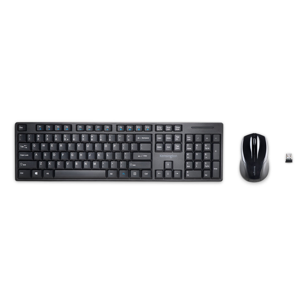 Kensington Pro Fit Low-Profile Wireless Desktop Set with Keyboard - Ambidextrous Mouse and AES Encryption - Black