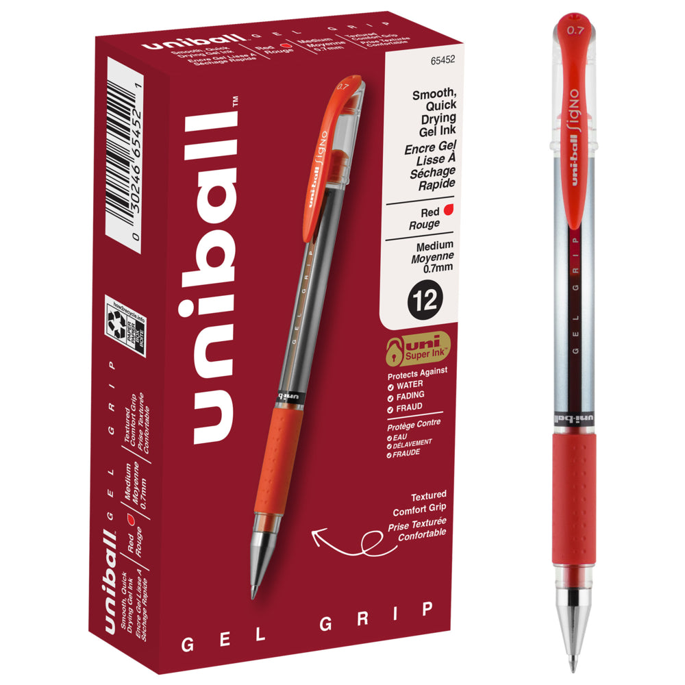 Stylos gel Uni-Ball - Pointe moyenne - 0,7 mm - Encre rouge