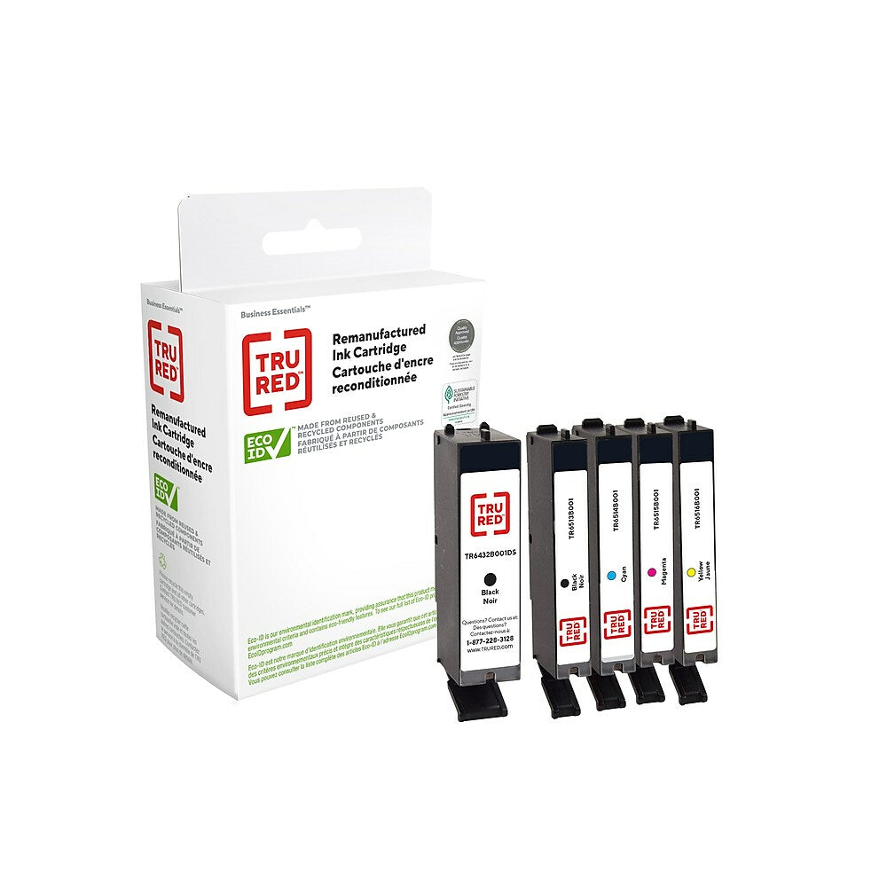 TRU RED 6432B011 Canon PGI-250XL/251 Remanufactured Ink Cartridges - High Yield Black - Standard Yield Black, Cyan, Magenta, Yellow - 5-Pack
