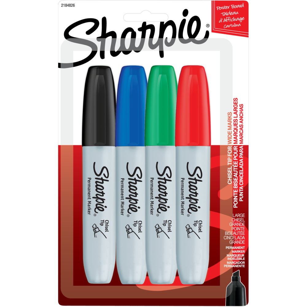 Sharpie Permanent Markers - Chisel Tip - Assorted Colours - 4 Pack