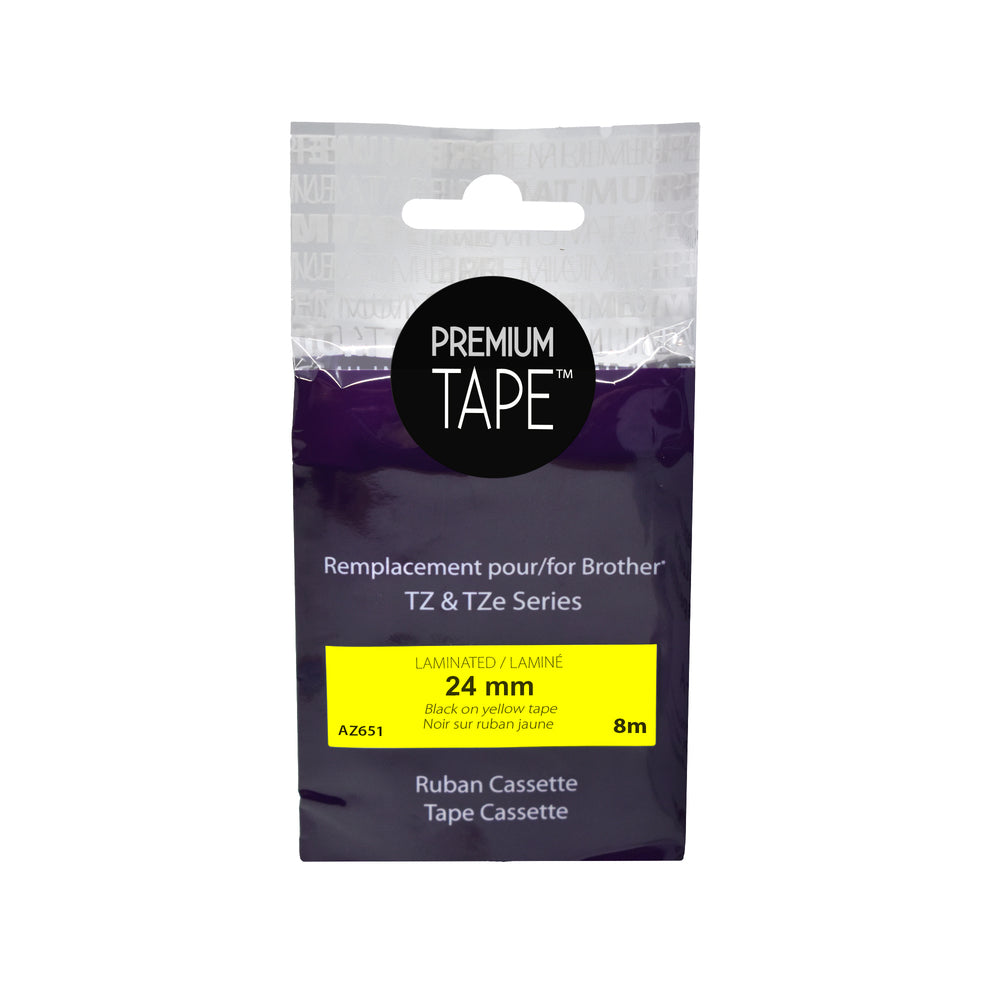 Nutone Premium Tapes Compatible with Brother TZ651, TZ-651, TZE-651, TZE651 - Black / Yellow - 24 mm