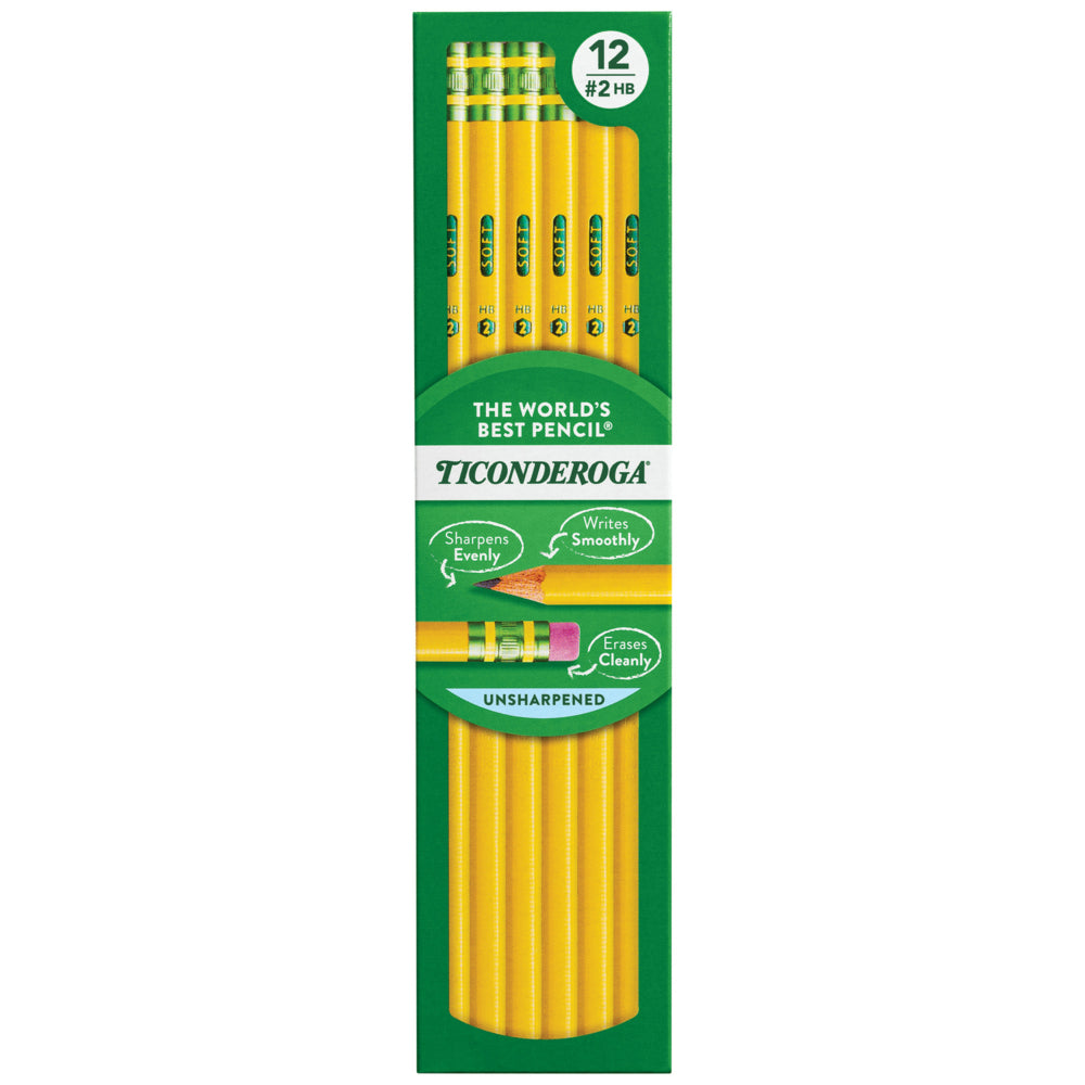 Crayons à papier Ticonderoga dans un étui en bois, #2 HB Soft, jaune, paquet de 12