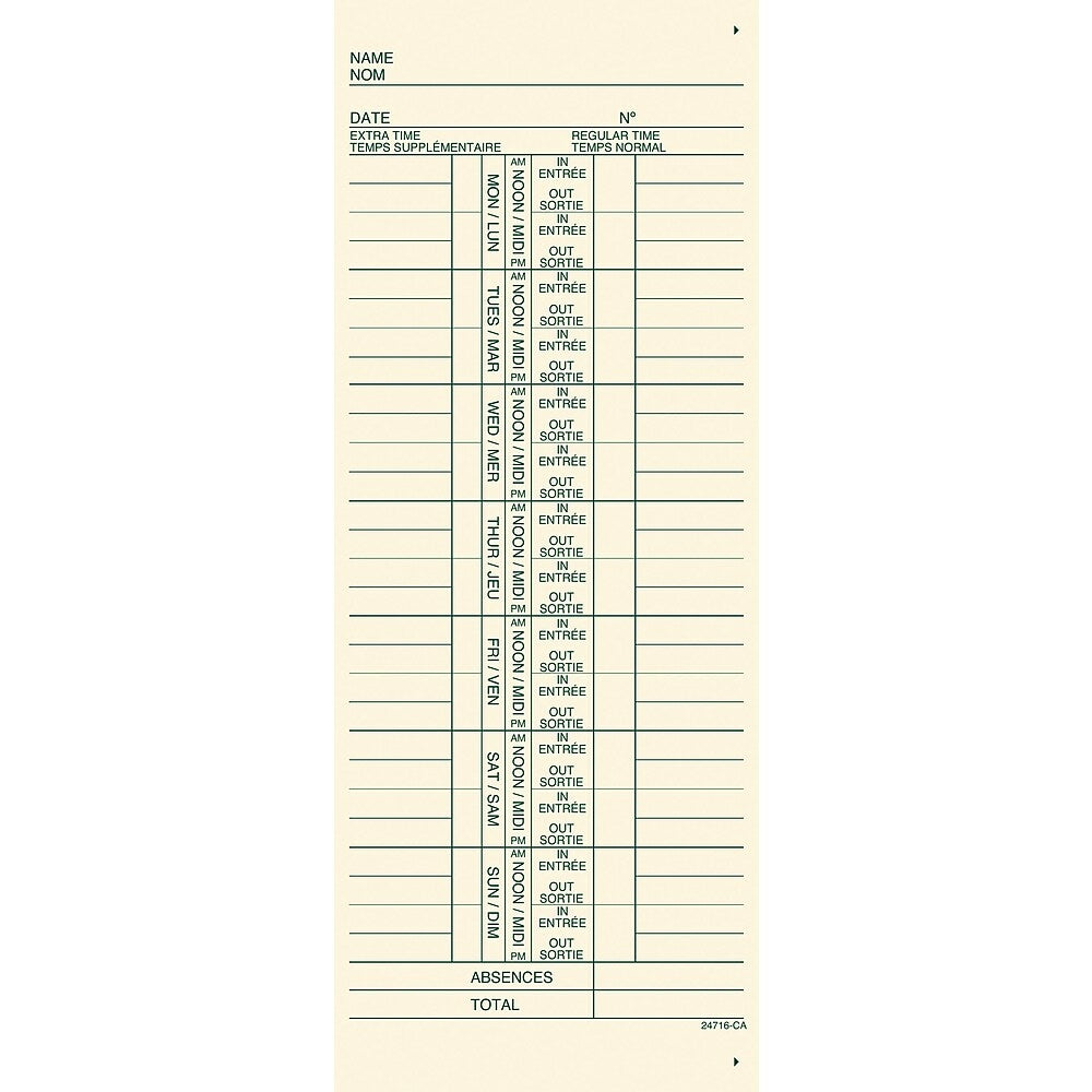 Cartes de pointage hebdomadaires Staples, 3-1/2" x 9", bilingues, paquet de 250