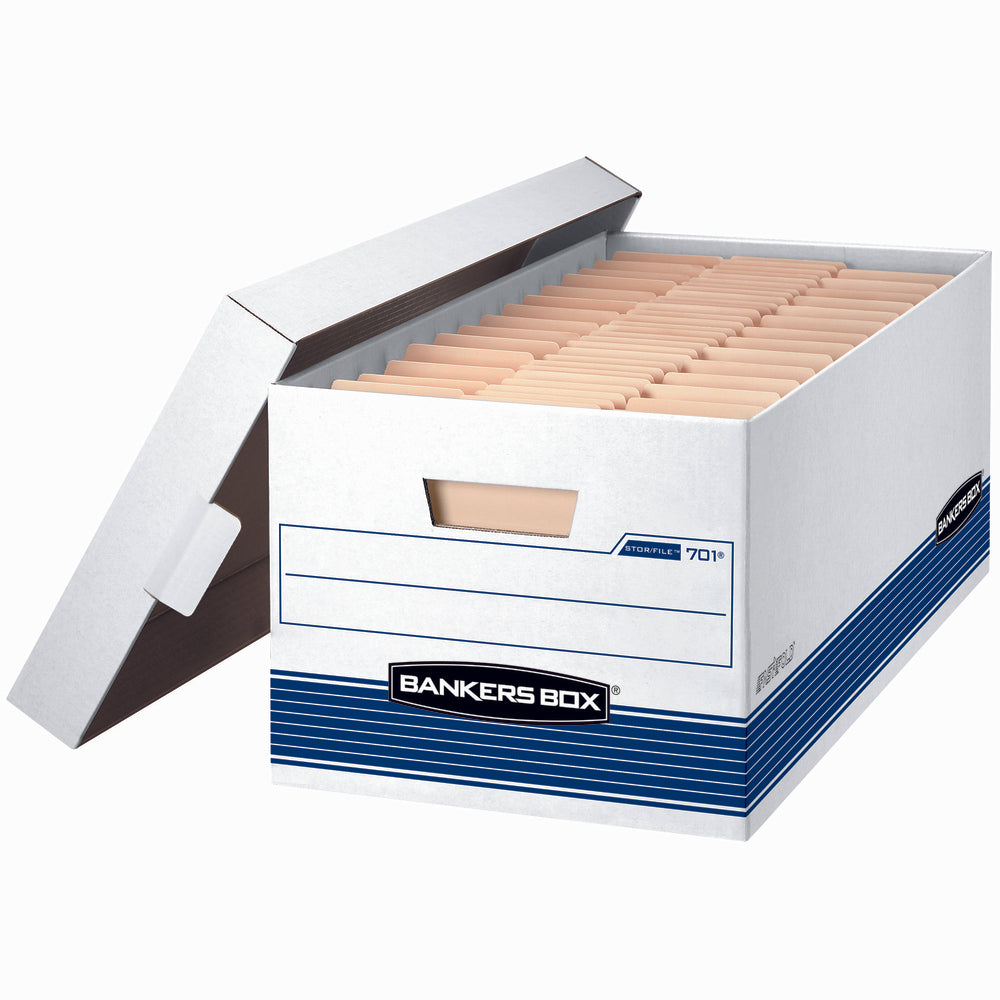 Fellowes Bankers Box Stor/File Box - Letter Size - 650 lb Stacking Weight - White/Blue - 10.25" L x 12.88" W x 25.38" D