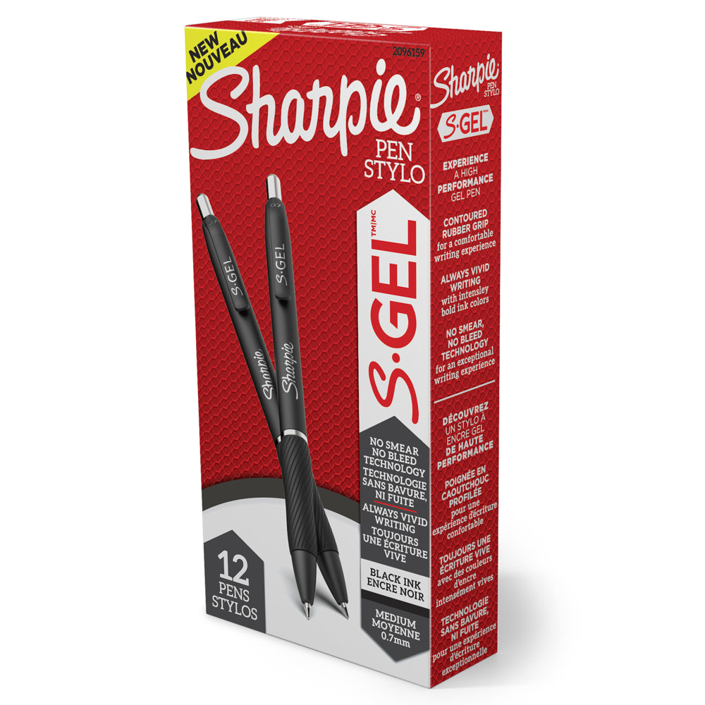 Sharpie S-Gel Gel Pens - Medium Point - 0.7 mm - Black Ink - 12 Pack