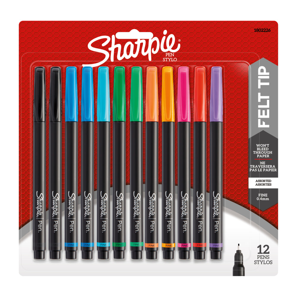 Sharpie Pens - Fine Tip - Assorted Colours - 12 Pack